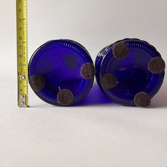 Vintage Cobalt Blue Embossed Glass Bottles with Cork - Pair - Picture 3 of 3